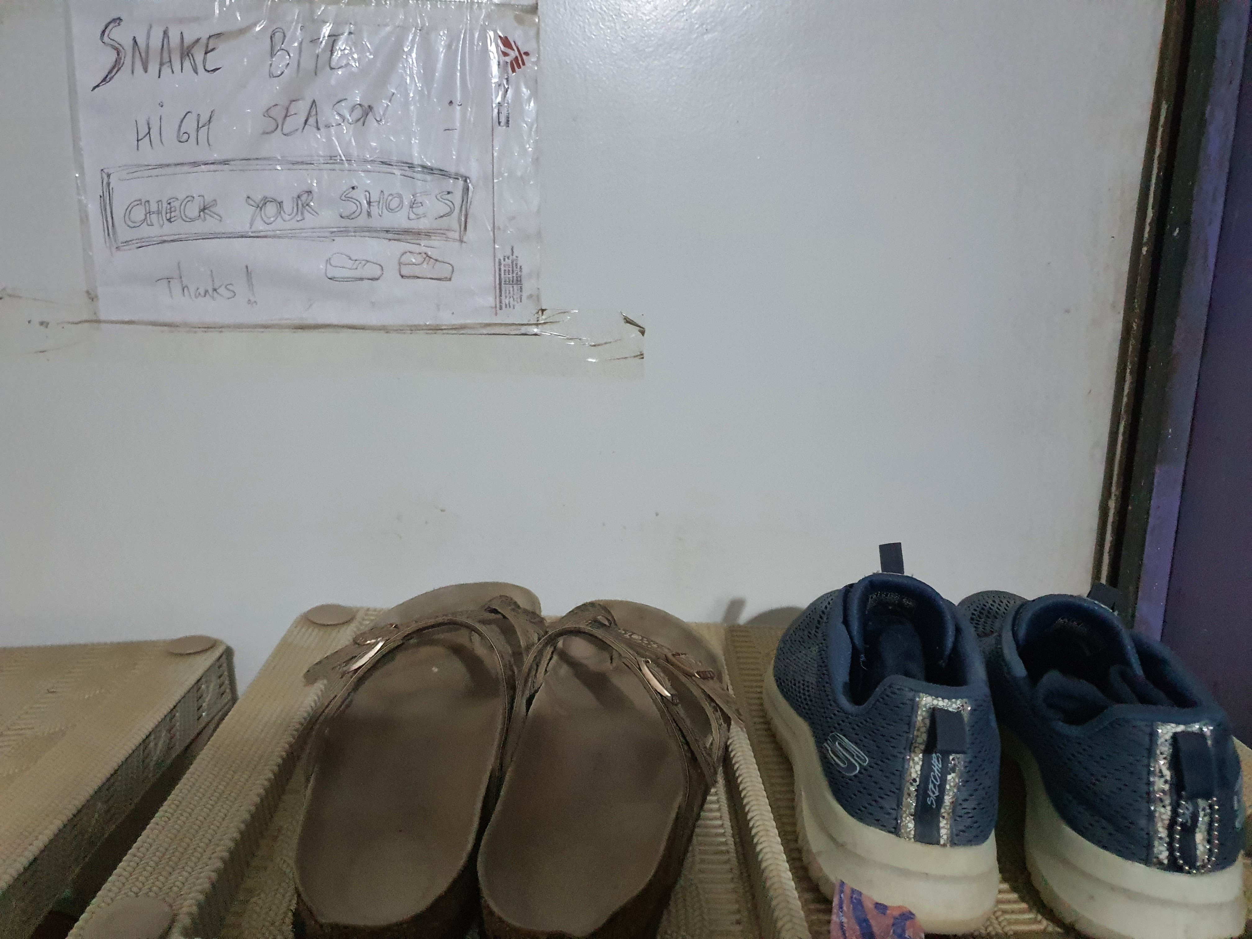 Dette møtte meg ved ankomst - jeg var skikkelig redd men har heldigvis ikke sett en eneste slange